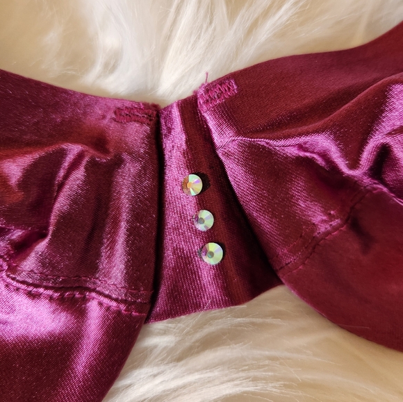 Handmade Embellished Plum Satin Bra, 36B Iridescent 💎 Jewel Stones, Handcrafted - Picture 2 of 10